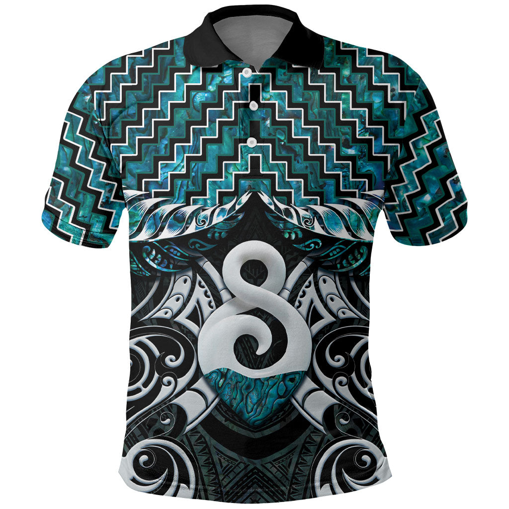 New Zealand Maori Polo Shirt Poutama Pikorua - Single Twist Paua Shell LT05 Turquoise - Polynesian Pride