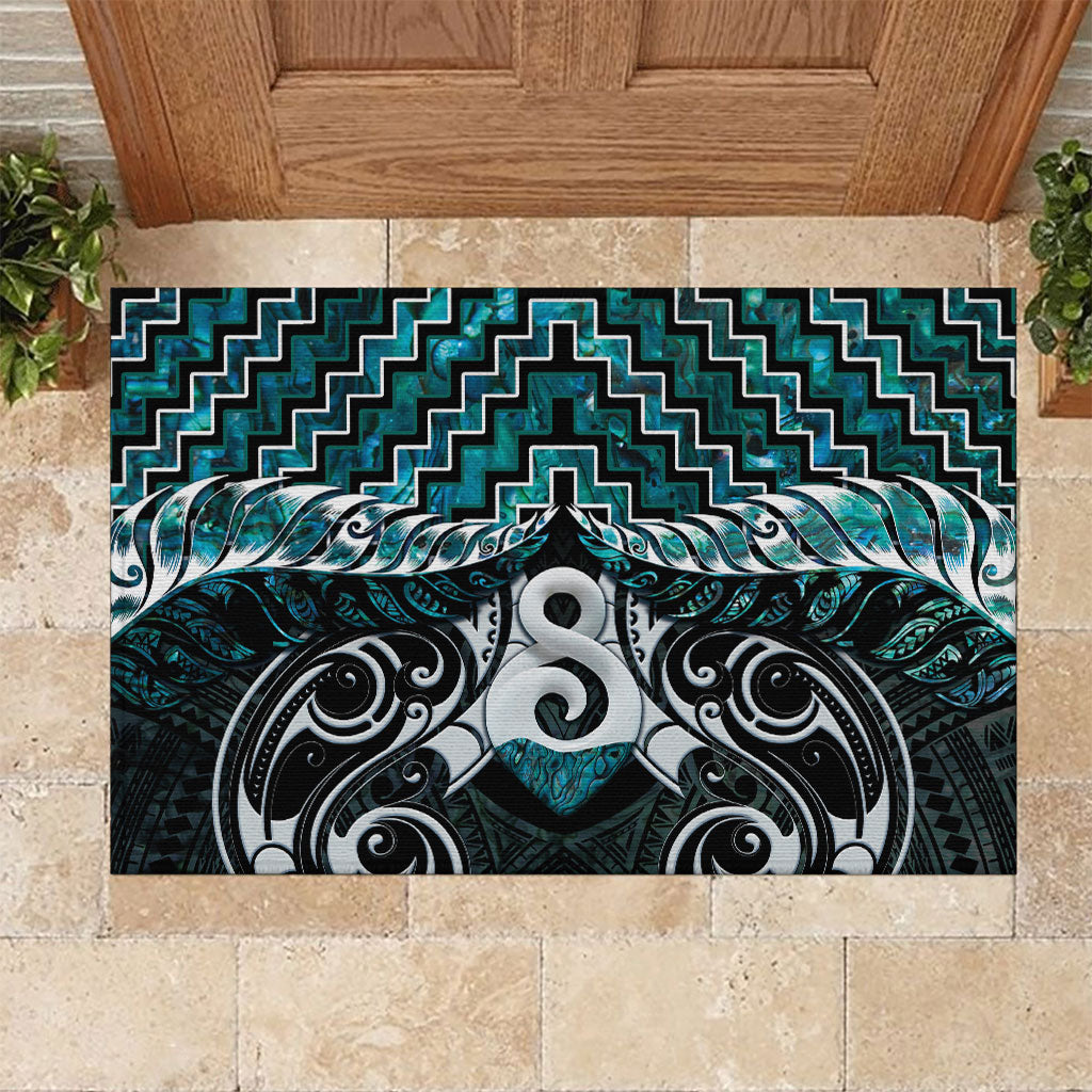New Zealand Maori Rubber Doormat Poutama Pikorua - Single Twist Paua Shell LT05 Turquoise - Polynesian Pride