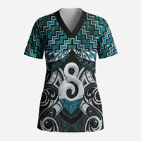 New Zealand Maori Scrub Top Poutama Pikorua - Single Twist Paua Shell LT05 Adult Turquoise - Polynesian Pride