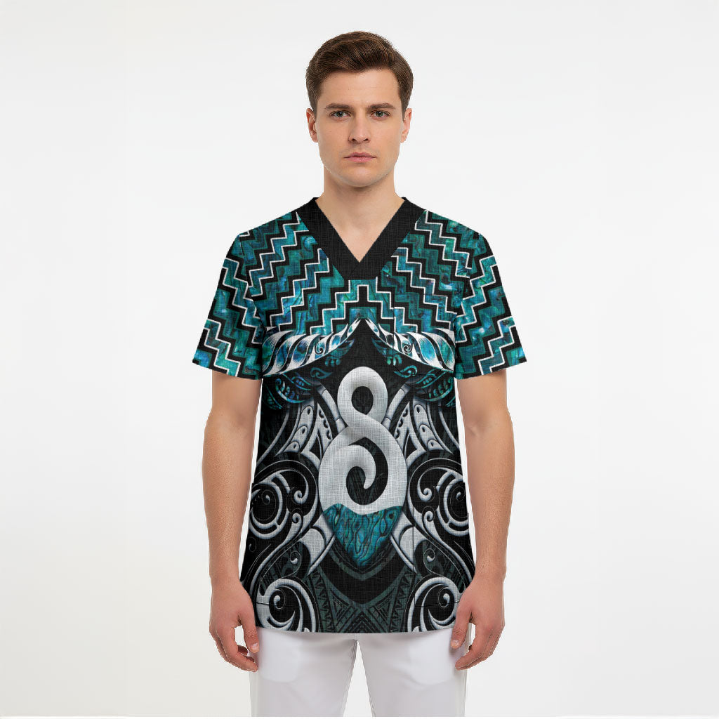 New Zealand Maori Scrub Top Poutama Pikorua - Single Twist Paua Shell LT05 - Polynesian Pride