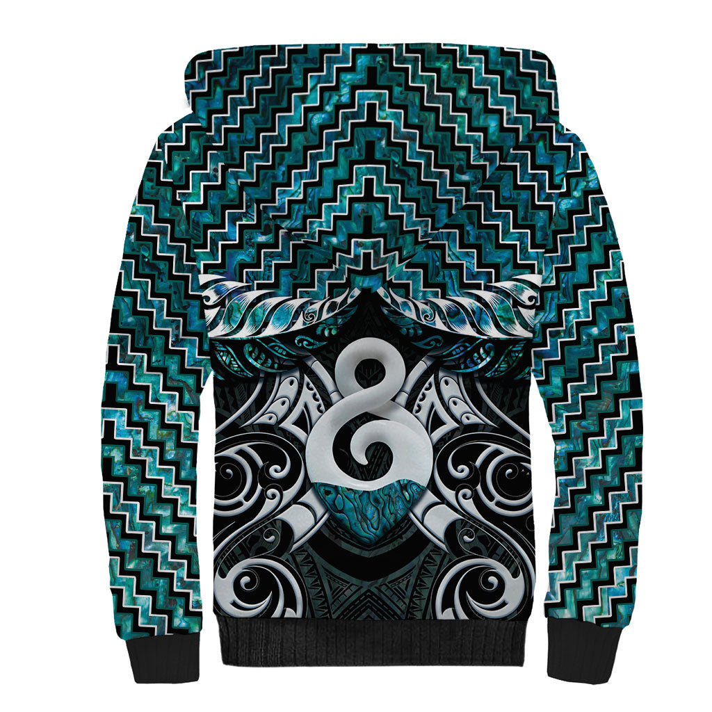 New Zealand Maori Sherpa Hoodie Poutama Pikorua - Single Twist Paua Shell LT05 - Polynesian Pride