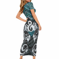 New Zealand Maori Short Sleeve Bodycon Dress Poutama Pikorua - Single Twist Paua Shell LT05 - Polynesian Pride
