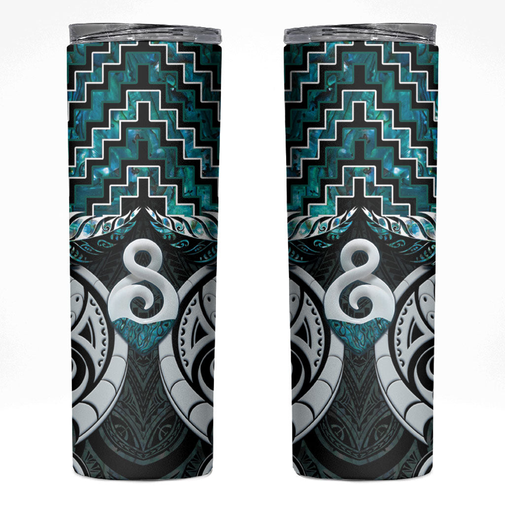 New Zealand Maori Skinny Tumbler Poutama Pikorua - Single Twist Paua Shell LT05 Turquoise - Polynesian Pride