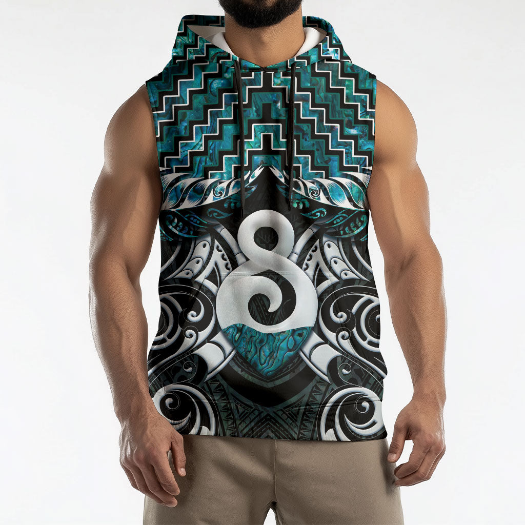 New Zealand Maori Sleeveless Hoodie Poutama Pikorua - Single Twist Paua Shell LT05 - Polynesian Pride