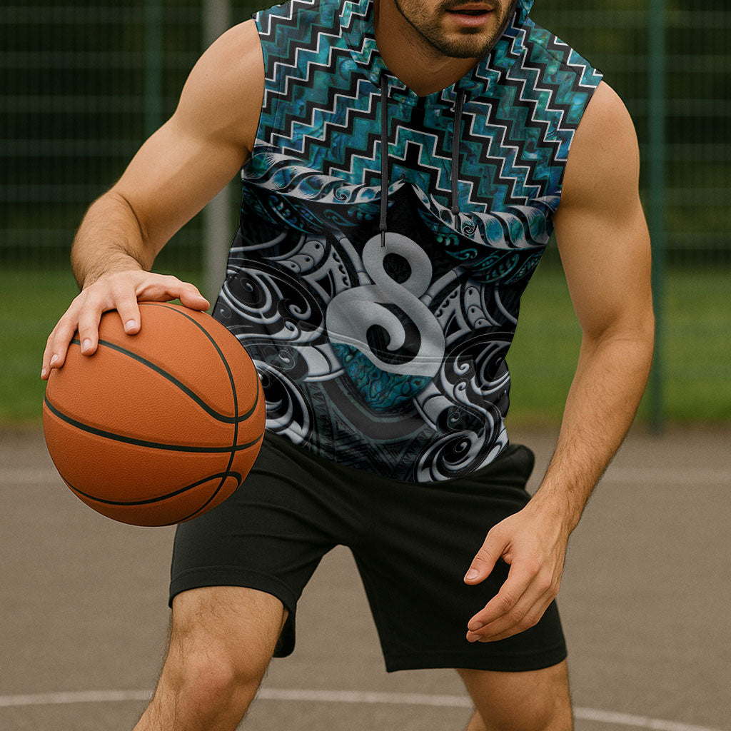 New Zealand Maori Sleeveless Hoodie Poutama Pikorua - Single Twist Paua Shell LT05 - Polynesian Pride