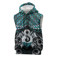 New Zealand Maori Sleeveless Zip Hoodie Poutama Pikorua - Single Twist Paua Shell LT05 Turquoise - Polynesian Pride