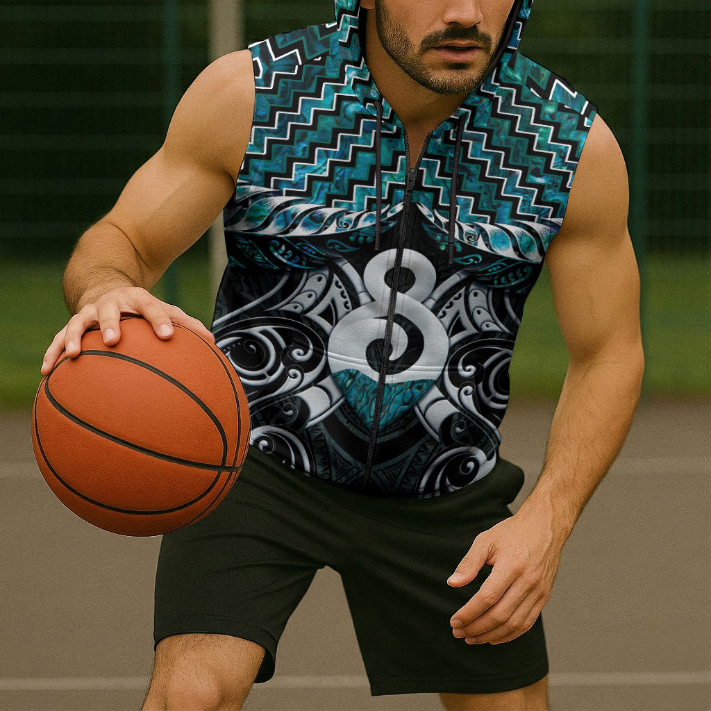 New Zealand Maori Sleeveless Zip Hoodie Poutama Pikorua - Single Twist Paua Shell LT05 - Polynesian Pride