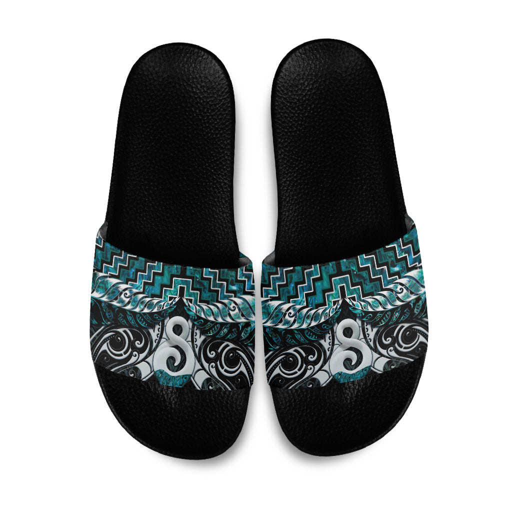 New Zealand Maori Slide Sandals Poutama Pikorua - Single Twist Paua Shell LT05 Turquoise - Polynesian Pride