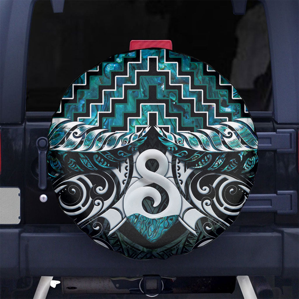 New Zealand Maori Spare Tire Cover Poutama Pikorua - Single Twist Paua Shell LT05 No hole Turquoise - Polynesian Pride