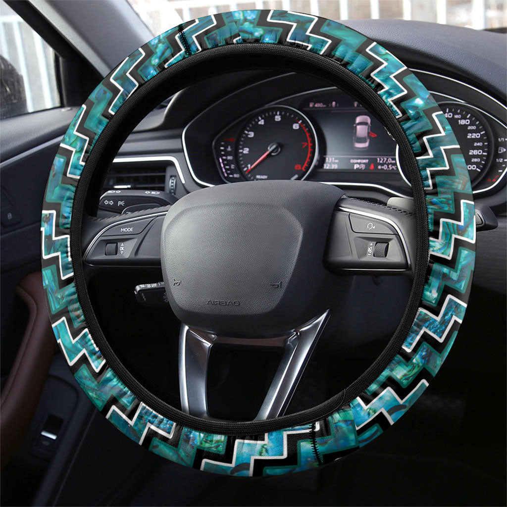 New Zealand Maori Steering Wheel Cover Poutama Pikorua - Single Twist Paua Shell LT05 - Polynesian Pride