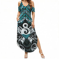 New Zealand Maori Summer Maxi Dress Poutama Pikorua - Single Twist Paua Shell LT05 Women Turquoise - Polynesian Pride