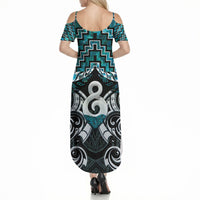 New Zealand Maori Summer Maxi Dress Poutama Pikorua - Single Twist Paua Shell LT05 - Polynesian Pride