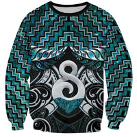 New Zealand Maori Sweatshirt Poutama Pikorua - Single Twist Paua Shell LT05 Unisex Turquoise - Polynesian Pride