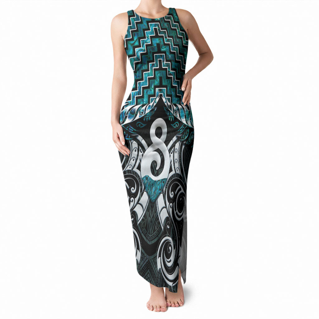 New Zealand Maori Tank Maxi Dress Poutama Pikorua - Single Twist Paua Shell LT05 Women Turquoise - Polynesian Pride