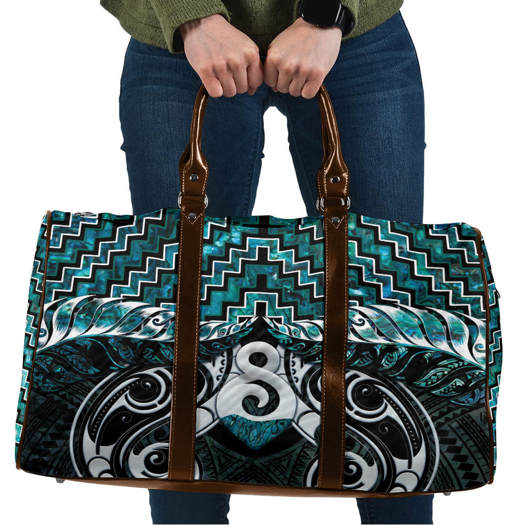 New Zealand Maori Travel Bag Poutama Pikorua - Single Twist Paua Shell LT05 Turquoise - Polynesian Pride