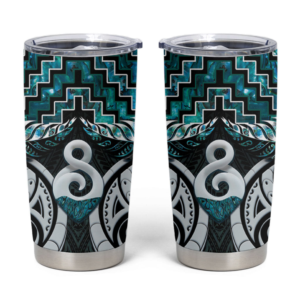 New Zealand Maori Tumbler Cup Poutama Pikorua - Single Twist Paua Shell LT05 Turquoise - Polynesian Pride