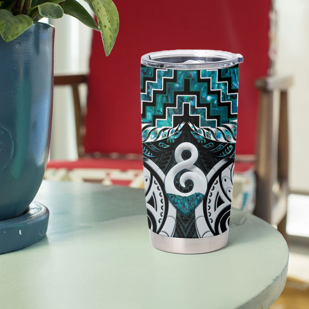 New Zealand Maori Tumbler Cup Poutama Pikorua - Single Twist Paua Shell LT05 - Polynesian Pride