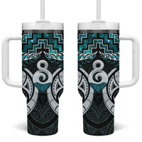 New Zealand Maori Tumbler With Handle Poutama Pikorua - Single Twist Paua Shell LT05 One Size: 40 oz Turquoise - Polynesian Pride