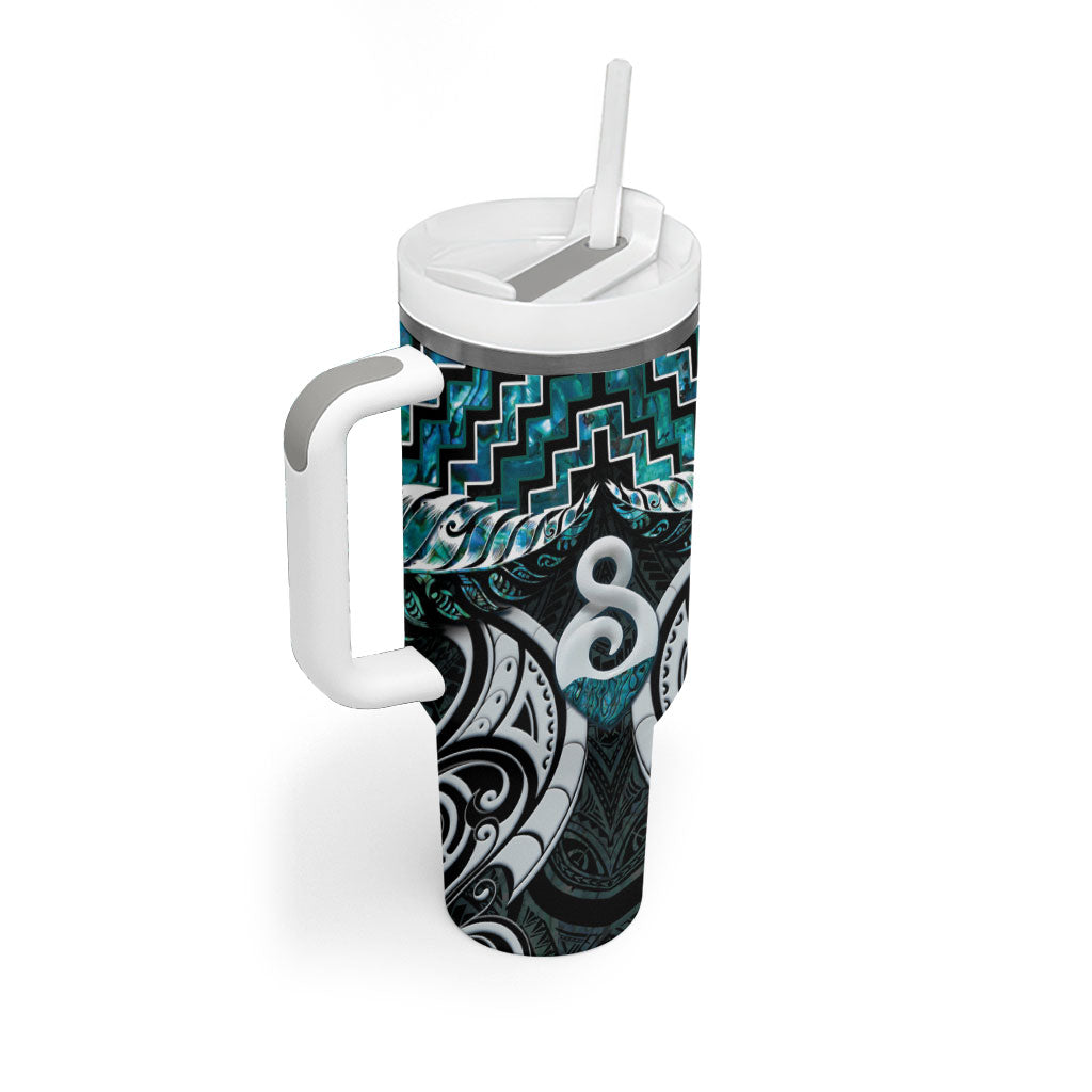 New Zealand Maori Tumbler With Handle Poutama Pikorua - Single Twist Paua Shell LT05 - Polynesian Pride