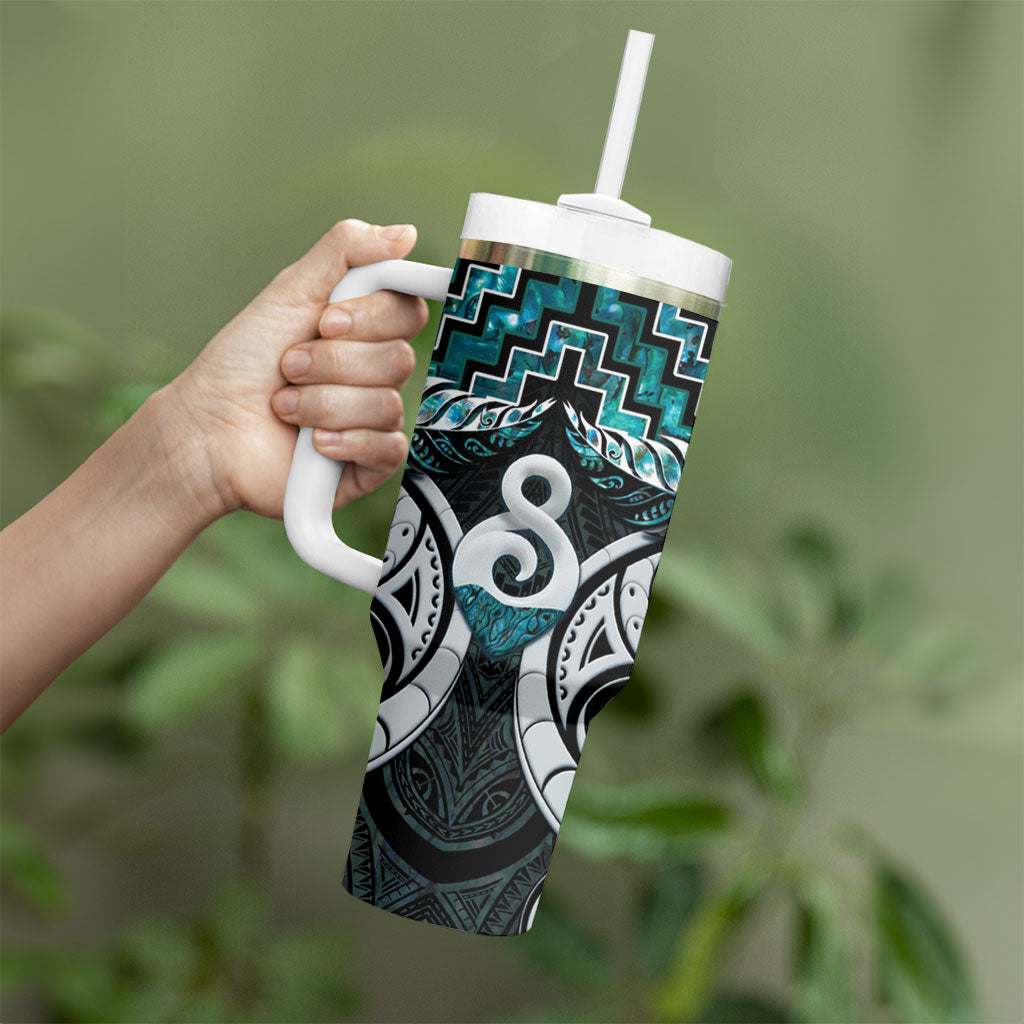 New Zealand Maori Tumbler With Handle Poutama Pikorua - Single Twist Paua Shell LT05 - Polynesian Pride