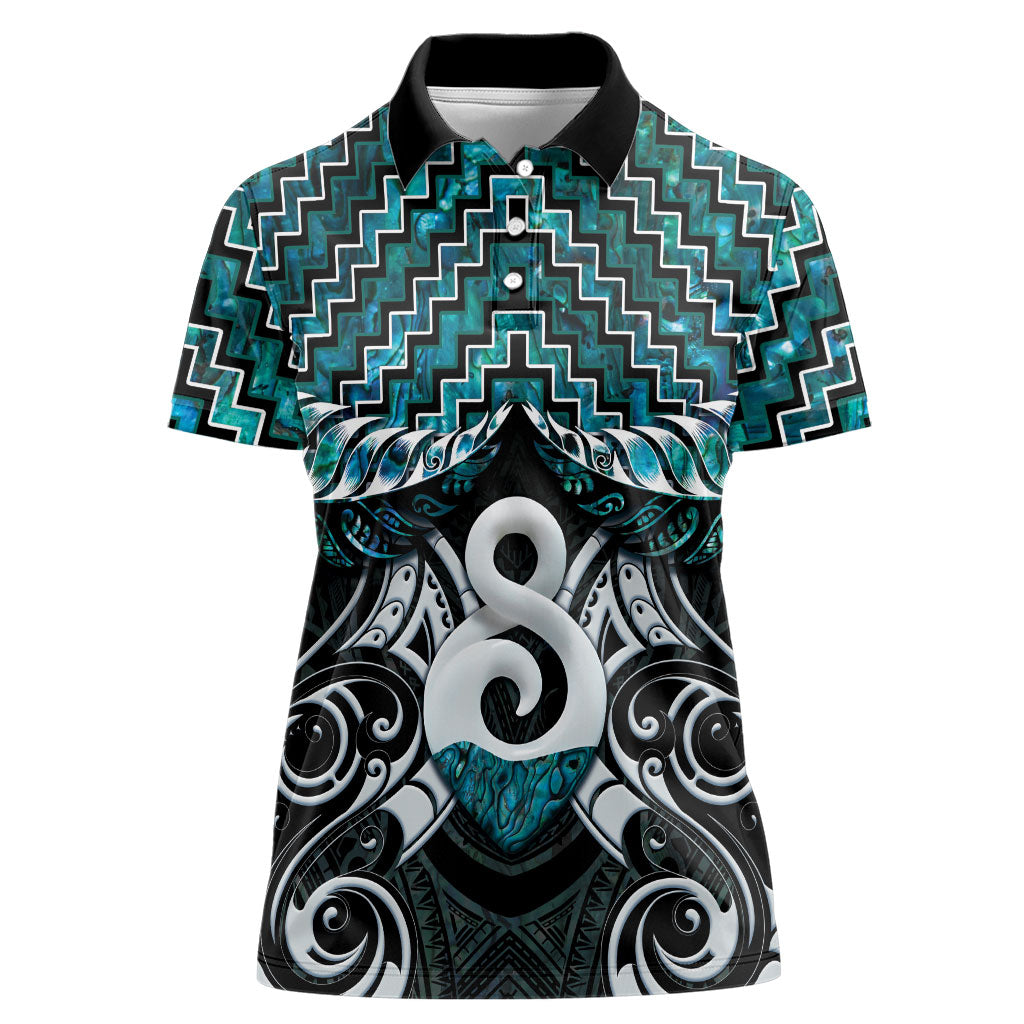 New Zealand Maori Women Polo Shirt Poutama Pikorua - Single Twist Paua Shell LT05 Female Turquoise - Polynesian Pride