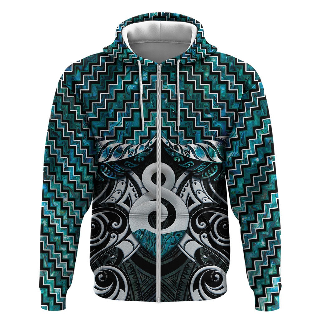 New Zealand Maori Zip Hoodie Poutama Pikorua - Single Twist Paua Shell LT05 Zip Hoodie Turquoise - Polynesian Pride