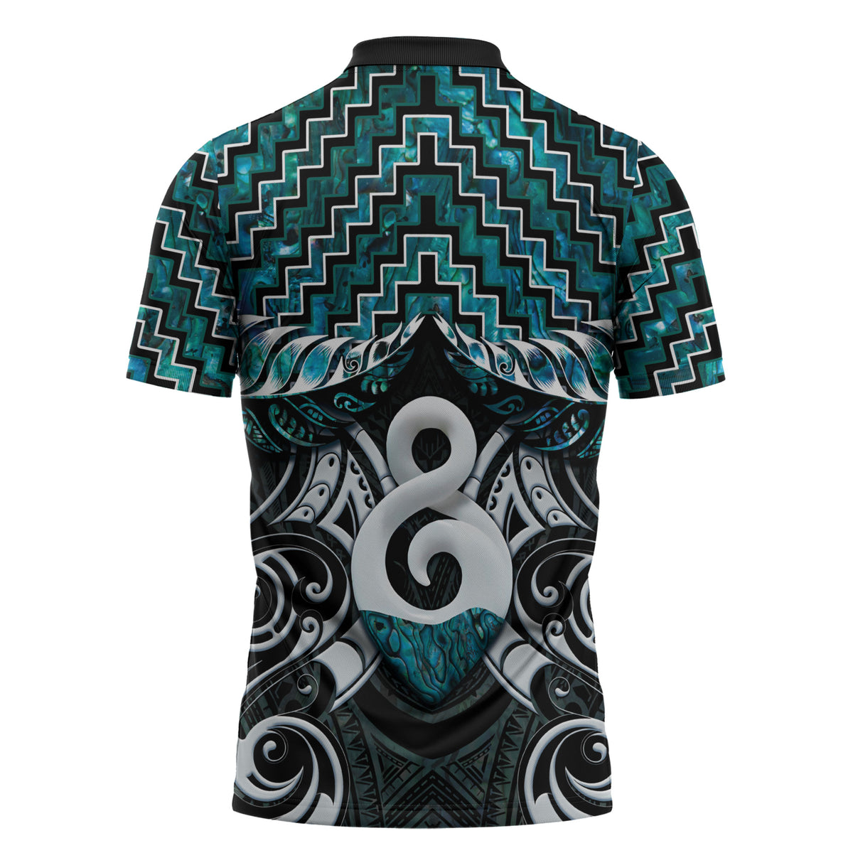 New Zealand Maori Zipper Polo Shirt Poutama Pikorua - Single Twist Paua Shell LT05 - Polynesian Pride
