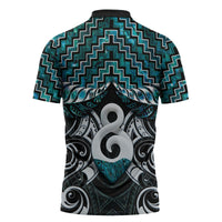 New Zealand Maori Zipper Polo Shirt Poutama Pikorua - Single Twist Paua Shell LT05 - Polynesian Pride