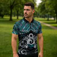 New Zealand Maori Zipper Polo Shirt Poutama Pikorua - Single Twist Paua Shell LT05 - Polynesian Pride