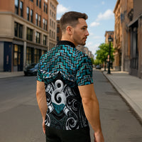 New Zealand Maori Zipper Polo Shirt Poutama Pikorua - Single Twist Paua Shell LT05 - Polynesian Pride
