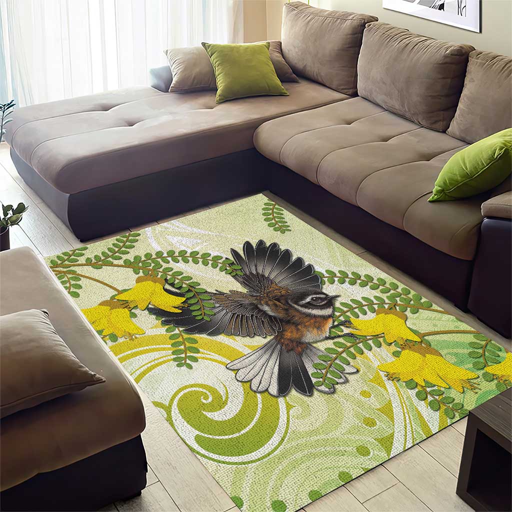 New Zealand Piwakawaka Fantail Bird Area Rug With Kowhai Flowers LT05 - Polynesian Pride