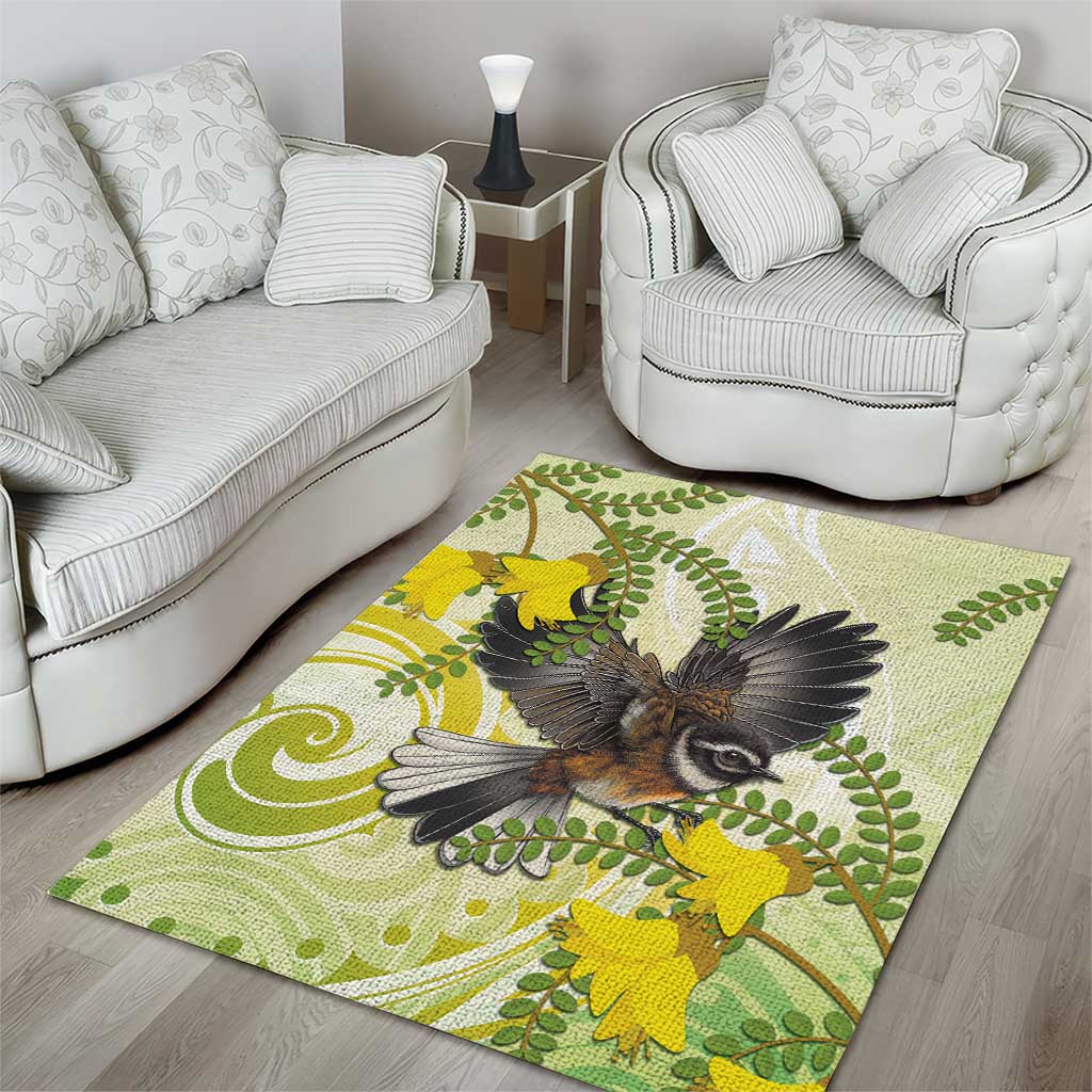 New Zealand Piwakawaka Fantail Bird Area Rug With Kowhai Flowers LT05 - Polynesian Pride