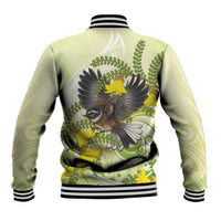 New Zealand Piwakawaka Fantail Bird Baseball Jacket With Kowhai Flowers LT05 - Polynesian Pride