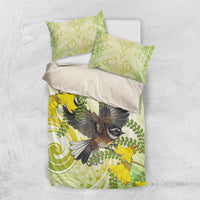 New Zealand Piwakawaka Fantail Bird Bedding Set With Kowhai Flowers LT05 US Twin 172cm x 218cm Green - Polynesian Pride