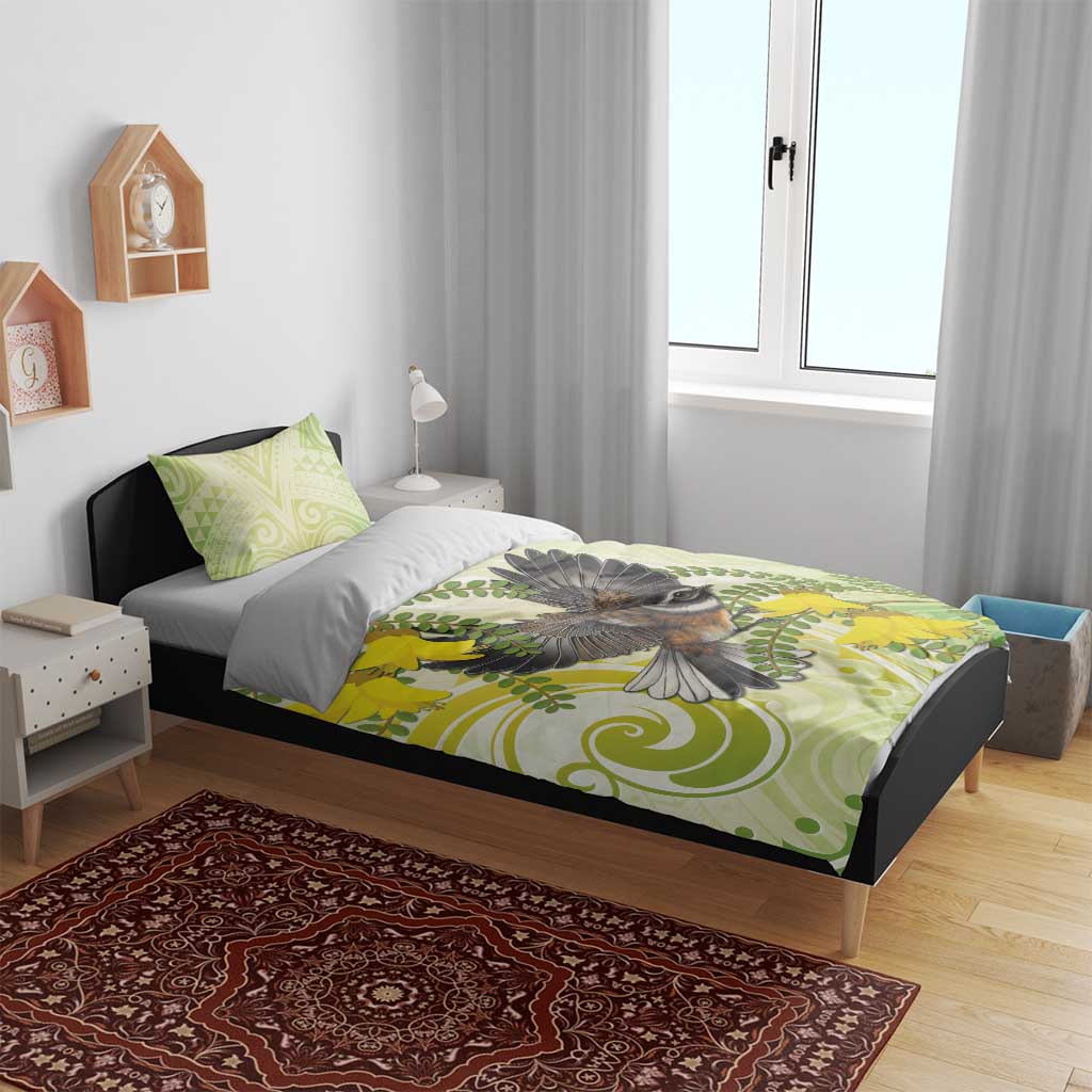 New Zealand Piwakawaka Fantail Bird Bedding Set With Kowhai Flowers LT05 - Polynesian Pride