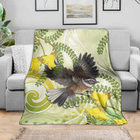 New Zealand Piwakawaka Fantail Bird Blanket With Kowhai Flowers LT05 - Polynesian Pride