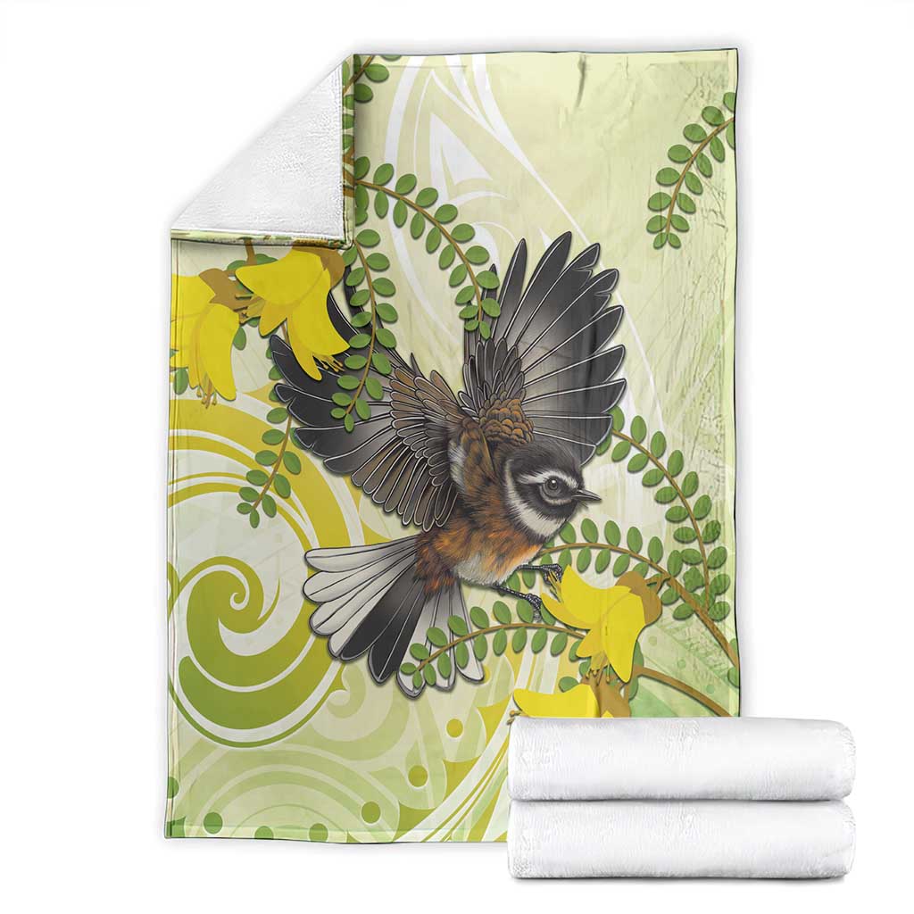 New Zealand Piwakawaka Fantail Bird Blanket With Kowhai Flowers LT05 - Polynesian Pride
