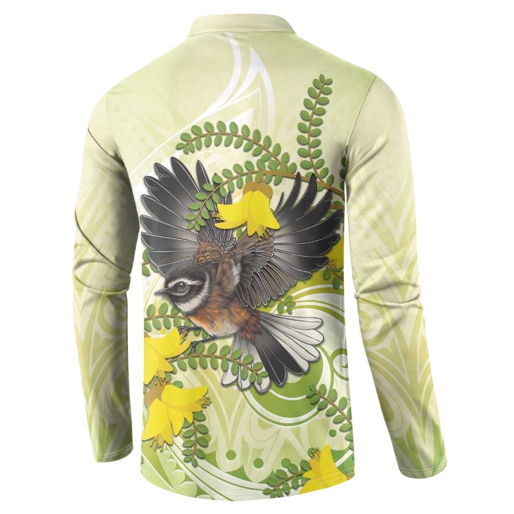 New Zealand Piwakawaka Fantail Bird Button Sweatshirt With Kowhai Flowers LT05 - Polynesian Pride