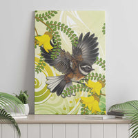 New Zealand Piwakawaka Fantail Bird Canvas Wall Art With Kowhai Flowers LT05 - Polynesian Pride