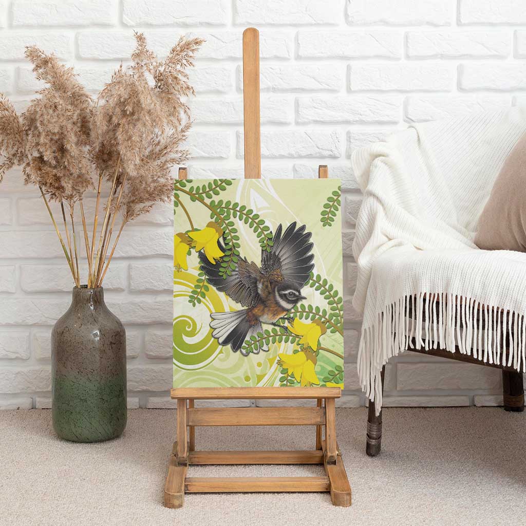 New Zealand Piwakawaka Fantail Bird Canvas Wall Art With Kowhai Flowers LT05 - Polynesian Pride