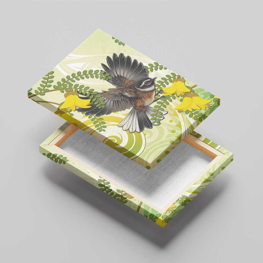 New Zealand Piwakawaka Fantail Bird Canvas Wall Art With Kowhai Flowers LT05 - Polynesian Pride