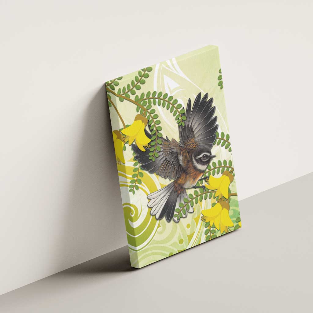 New Zealand Piwakawaka Fantail Bird Canvas Wall Art With Kowhai Flowers LT05 - Polynesian Pride