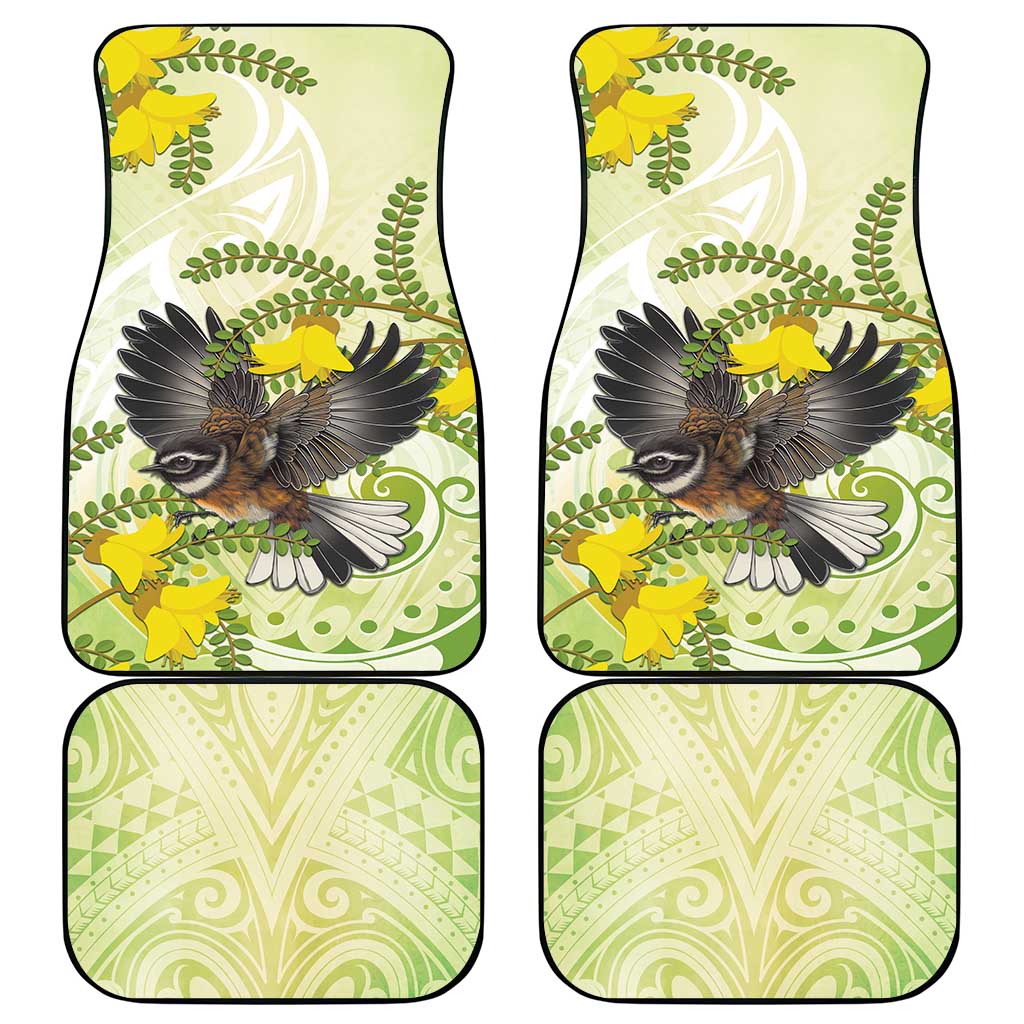 New Zealand Piwakawaka Fantail Bird Car Mats With Kowhai Flowers LT05 - Polynesian Pride