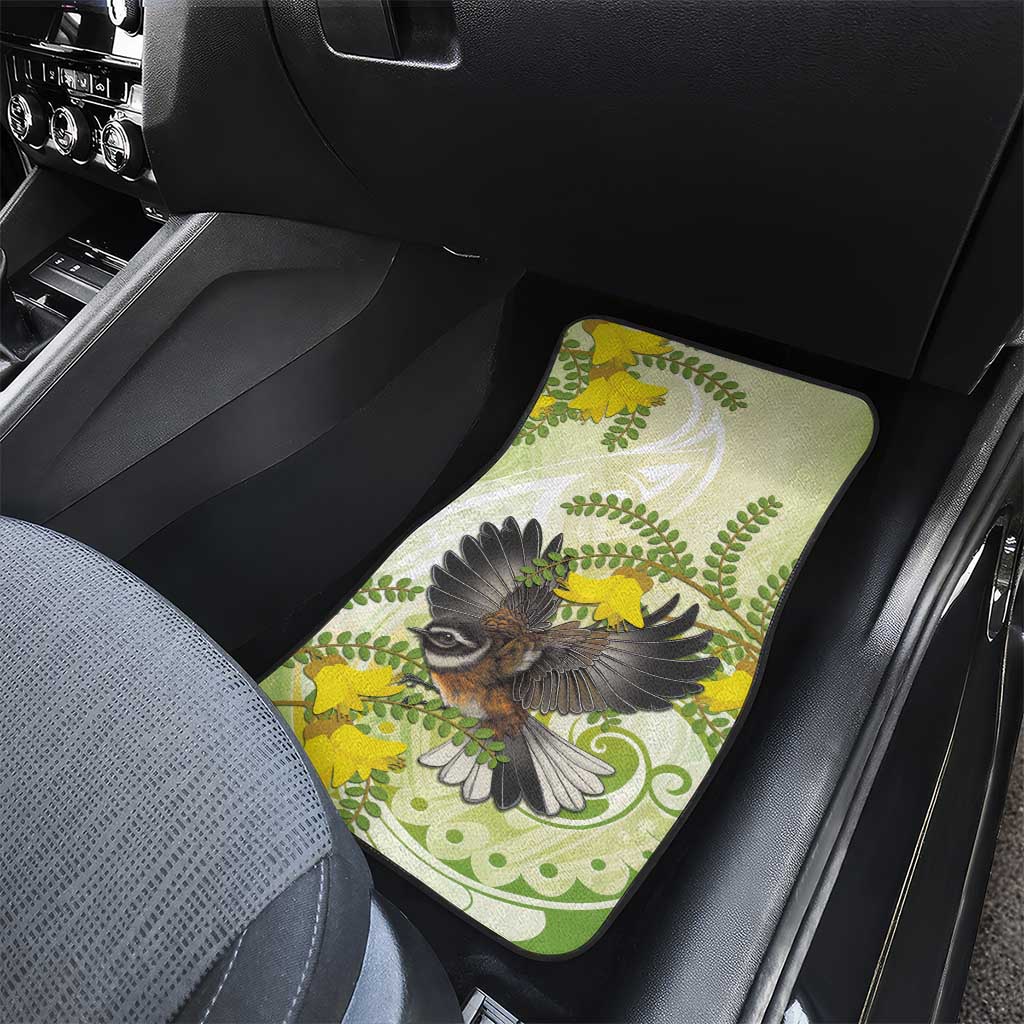 New Zealand Piwakawaka Fantail Bird Car Mats With Kowhai Flowers LT05 - Polynesian Pride