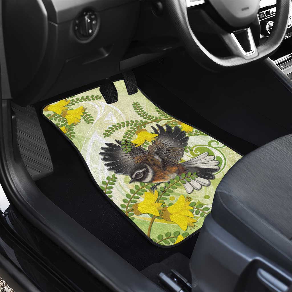 New Zealand Piwakawaka Fantail Bird Car Mats With Kowhai Flowers LT05 - Polynesian Pride