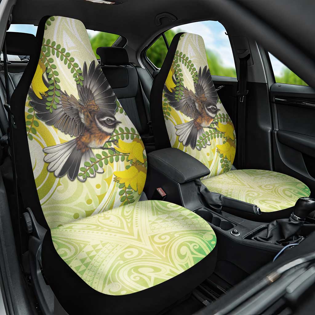 New Zealand Piwakawaka Fantail Bird Car Seat Cover With Kowhai Flowers LT05 One Size Green - Polynesian Pride