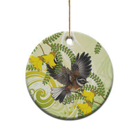 New Zealand Piwakawaka Fantail Bird Ceramic Ornament With Kowhai Flowers LT05 - Polynesian Pride