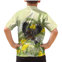 New Zealand Piwakawaka Fantail Bird Family Matching Mermaid Dress and Hawaiian Shirt With Kowhai Flowers LT05 - Polynesian Pride