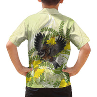 New Zealand Piwakawaka Fantail Bird Family Matching Puletasi and Hawaiian Shirt With Kowhai Flowers LT05 - Polynesian Pride