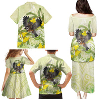 New Zealand Piwakawaka Fantail Bird Family Matching Puletasi and Hawaiian Shirt With Kowhai Flowers LT05 - Polynesian Pride